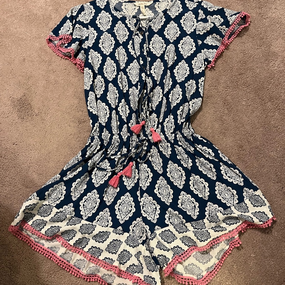 Matilda Jane xs summer romper in navy and hot pink.